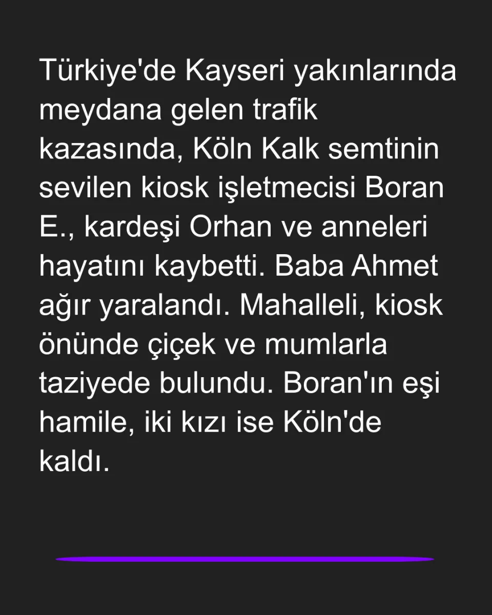 Köln’ü Yasa Boğan Trafik Kazası: Ünlü Kiosk İşletmecisi ve Ailesi Yaşamını Yitirdi