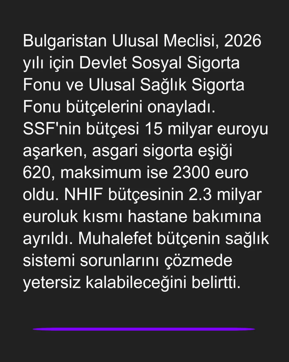Bulgaristan'da 2026 Sigorta ve Sağlık Bütçeleri Onaylandı